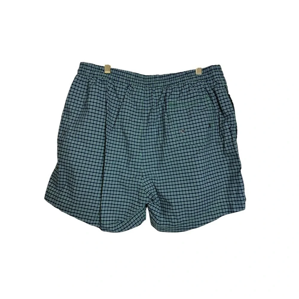 Polo Ralph Lauren Mens Green Blue Plaid Cotton Swim Trunks Mesh Liner Large 5in
